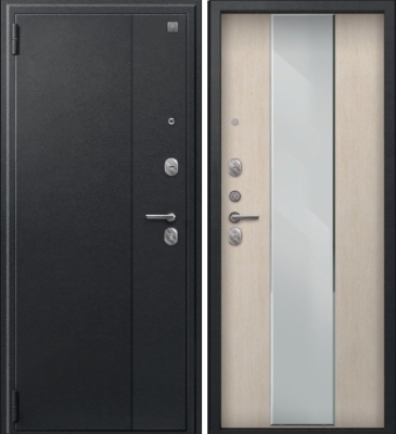 Дверь A-04 черный сатин - седой дуб зеркало