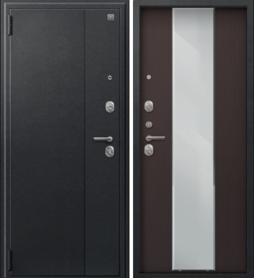 Дверь A-04 черный сатин - лиственница тёмная зеркало